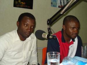 International medical student representative, Agyeno Ehase on left with radio show co-organizer, Onazi Ogebe.