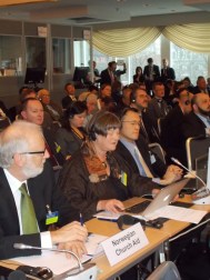 ICAN co-chair Rebecca Johnson reads ICAN's final statement to the Oslo conference