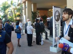 Rutgers scientist Alan Robock heads into the conference venue, where he will present on the climate effects of nuclear war